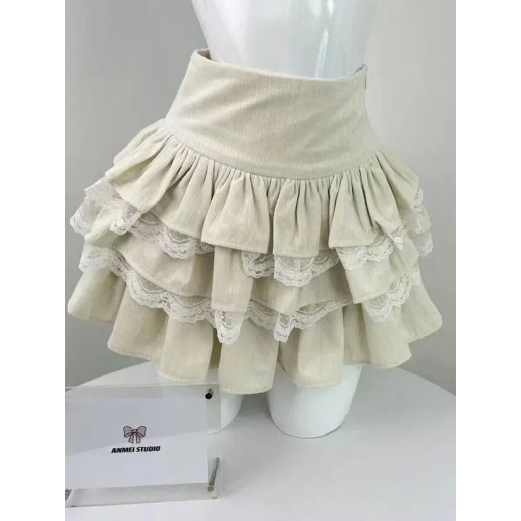 Kawaii Off-Shoulder Knit Lace Set - Bottoms - Sets - 3