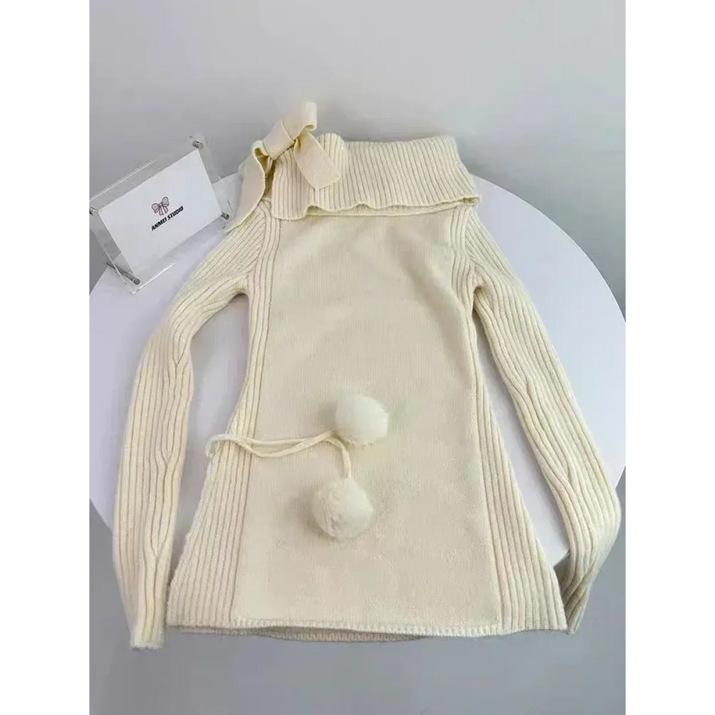 Kawaii Off-Shoulder Knit Lace Set - Bottoms - Sets - 5