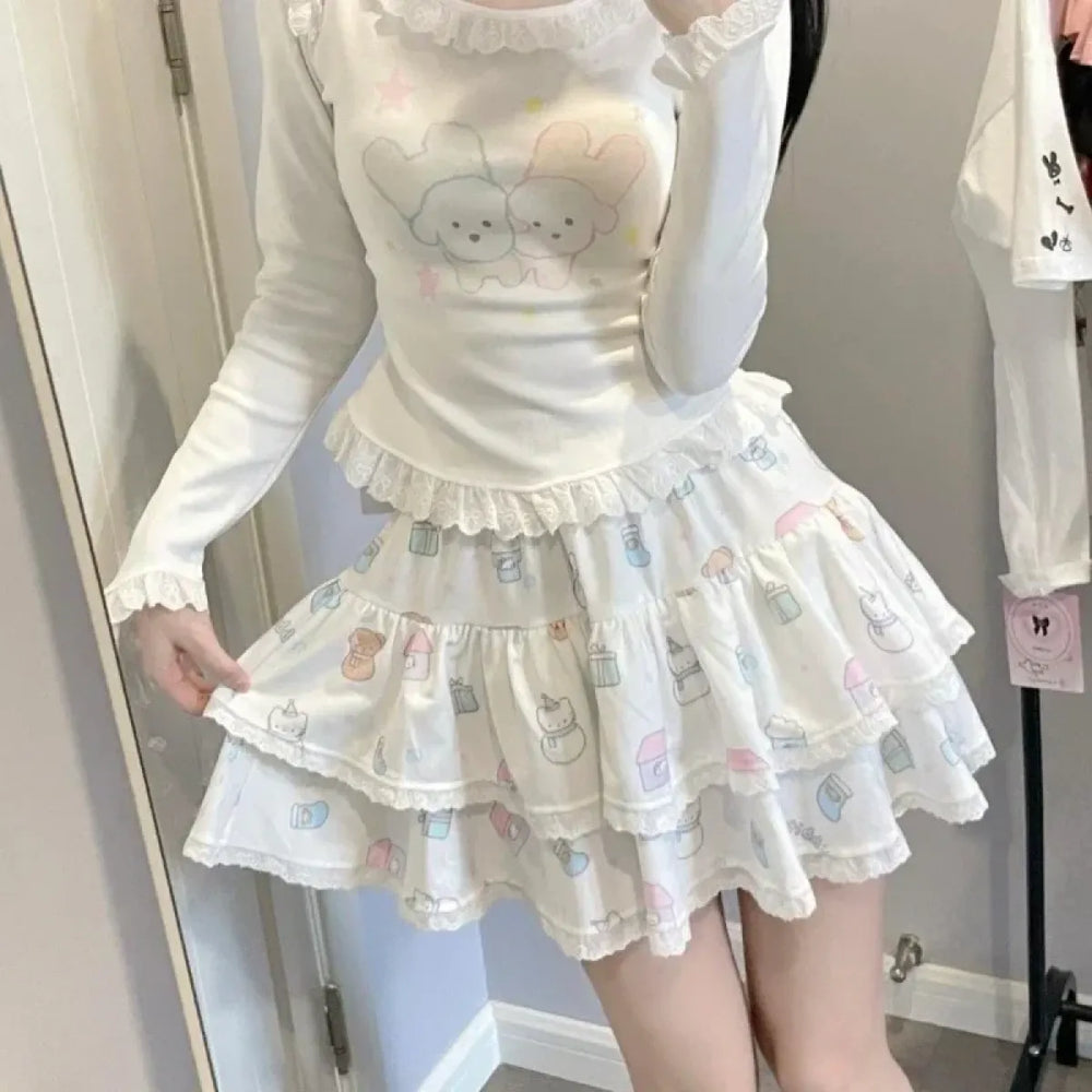 Pastel Ruffle Lace Mini Skirt - Bottoms - Skirts - 1