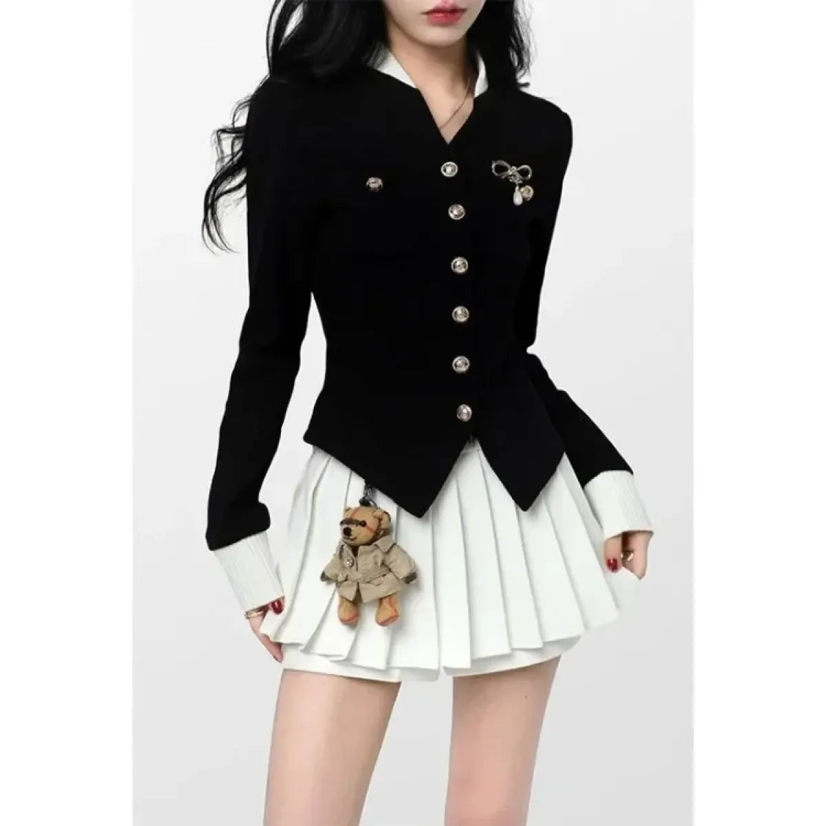 Black Vintage Blazer & Mini Skirt Kawaii Set - Best Sellers - Sets / Co-ords - 8