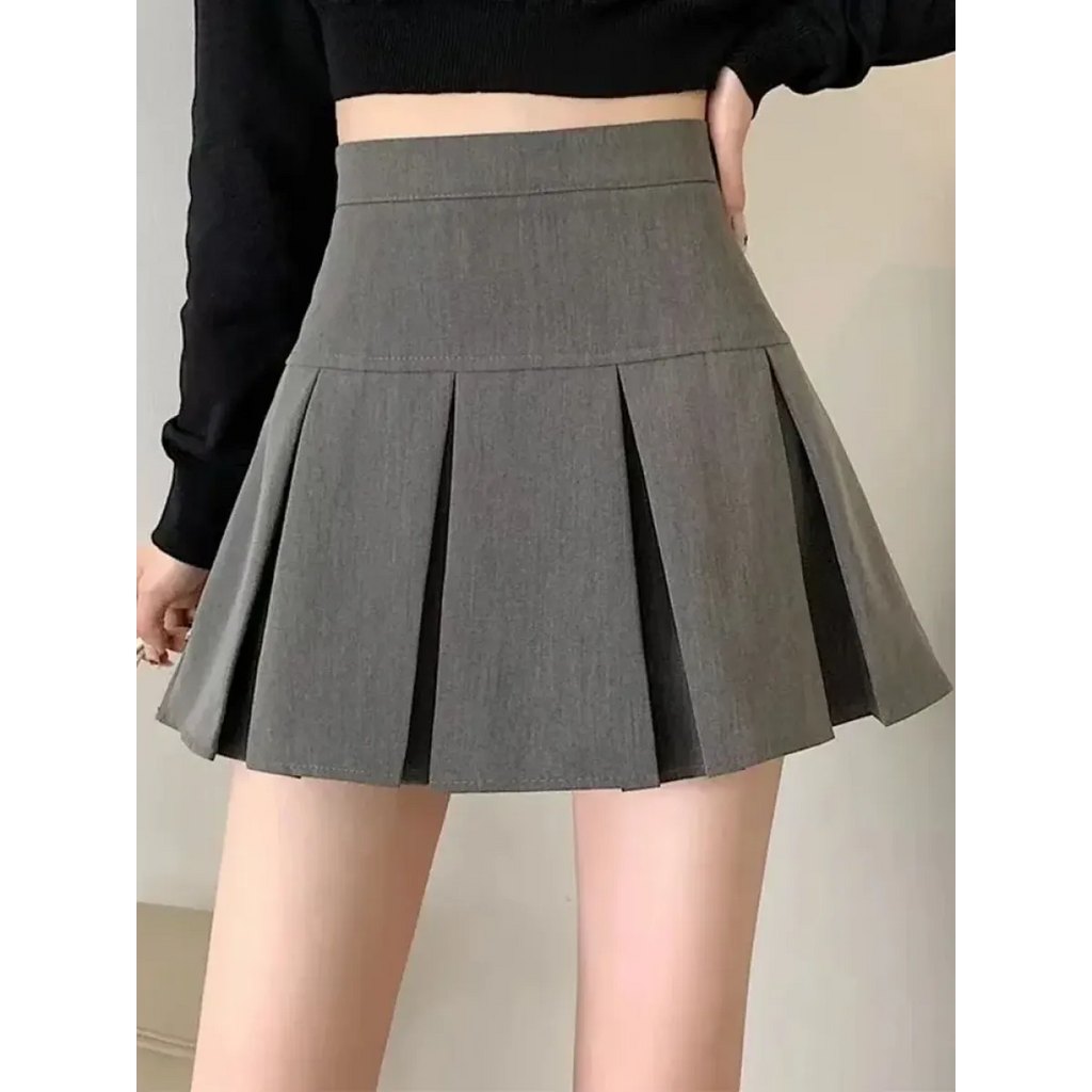 Vintage Gray High Waist Pleated Mini Skirt - Bottoms - Mini Skirt - 7