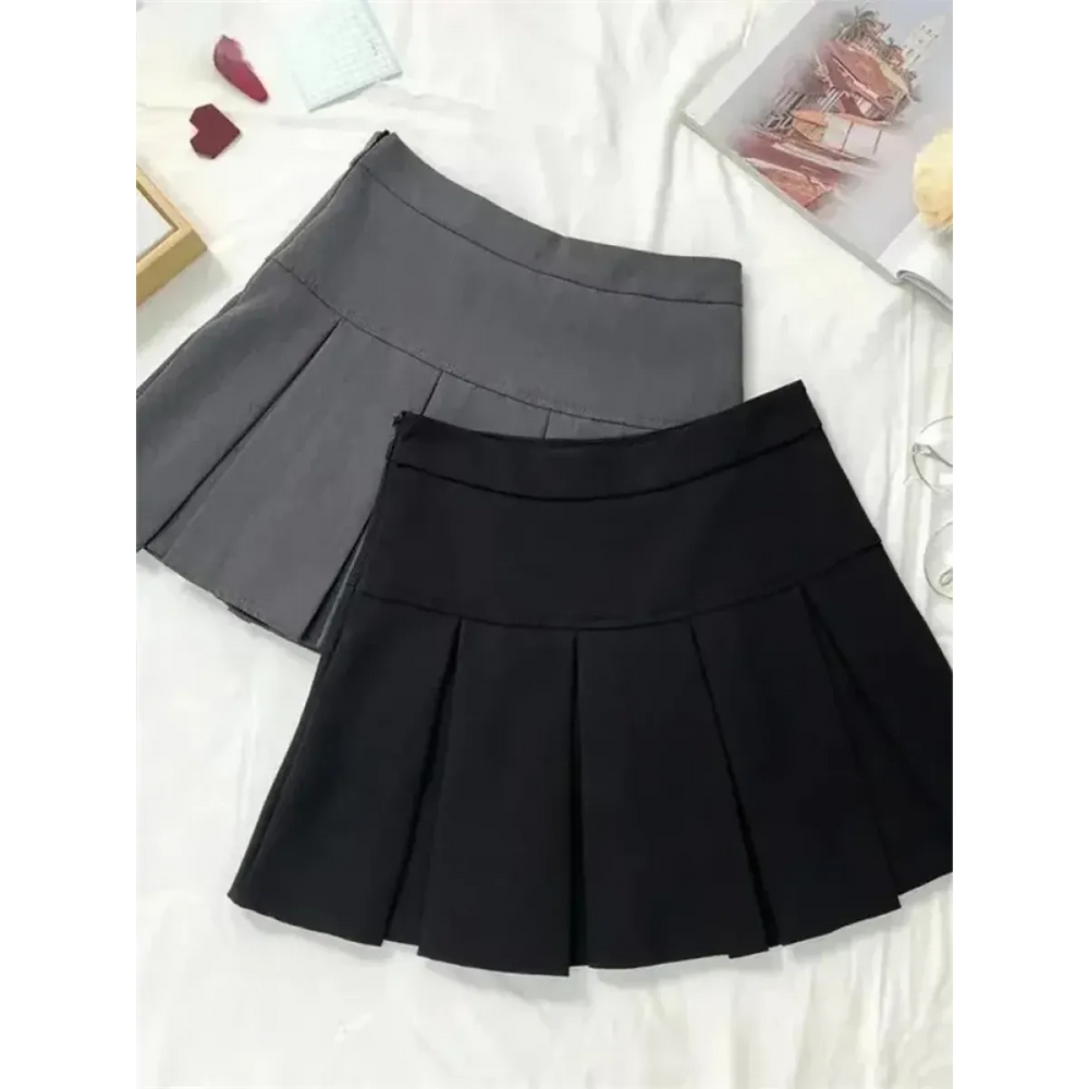 Vintage Gray High Waist Pleated Mini Skirt - Bottoms - Mini Skirt - 1