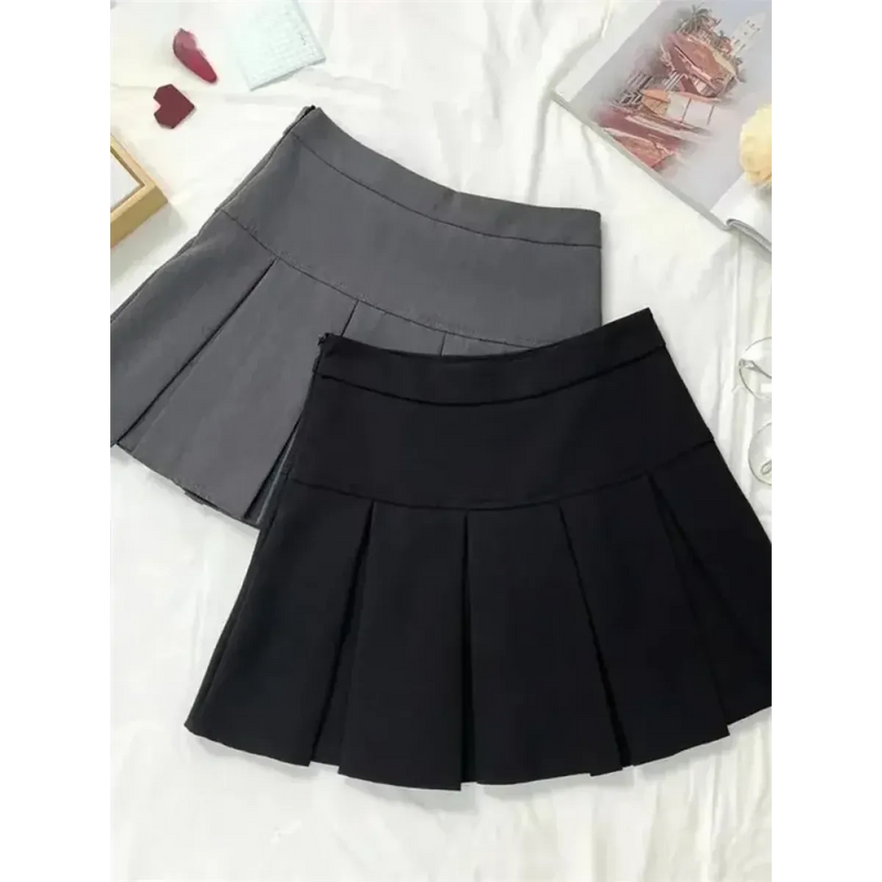 Vintage Gray High Waist Pleated Mini Skirt - Bottoms - Mini Skirt - 1