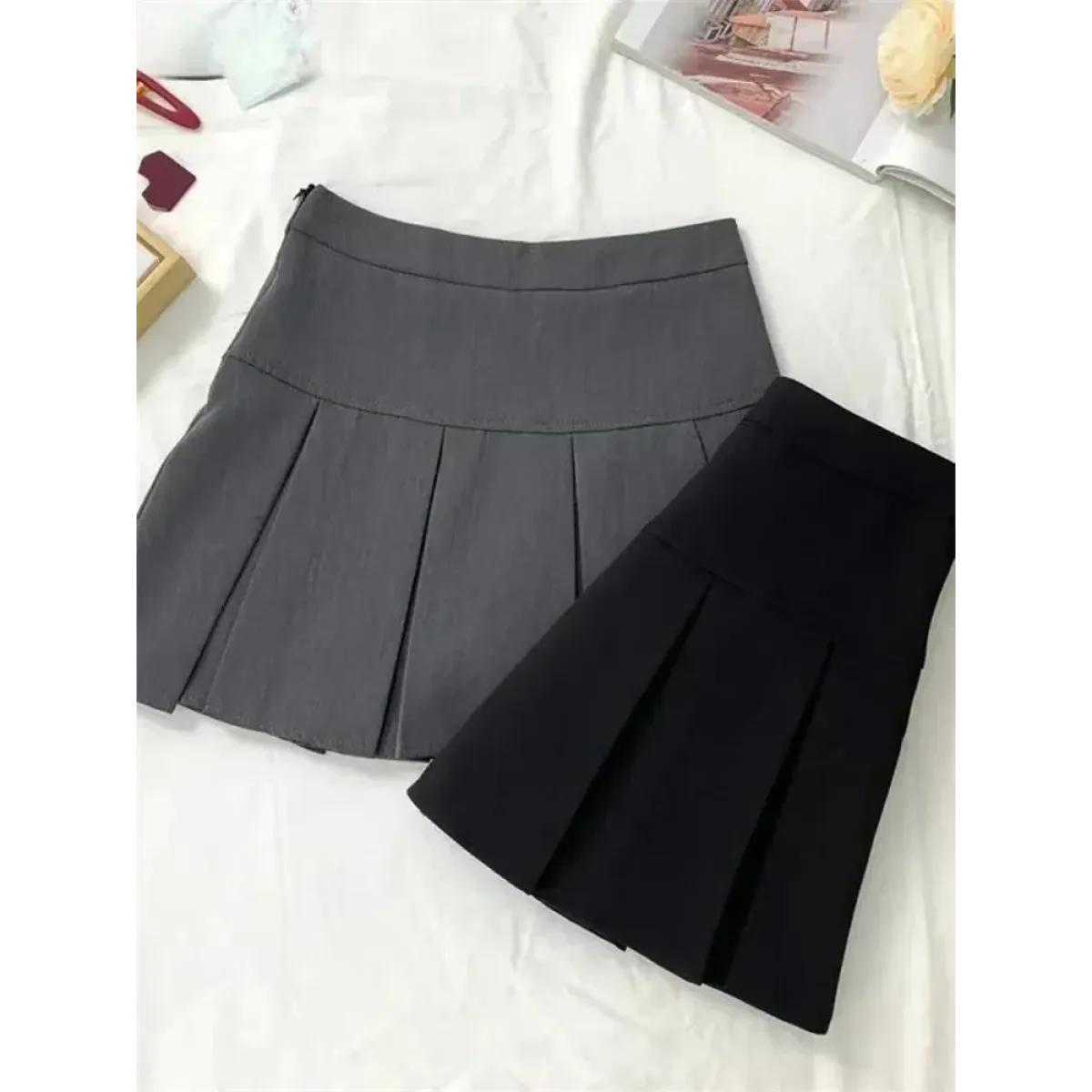 Vintage Gray High Waist Pleated Mini Skirt - Bottoms - Mini Skirt - 4