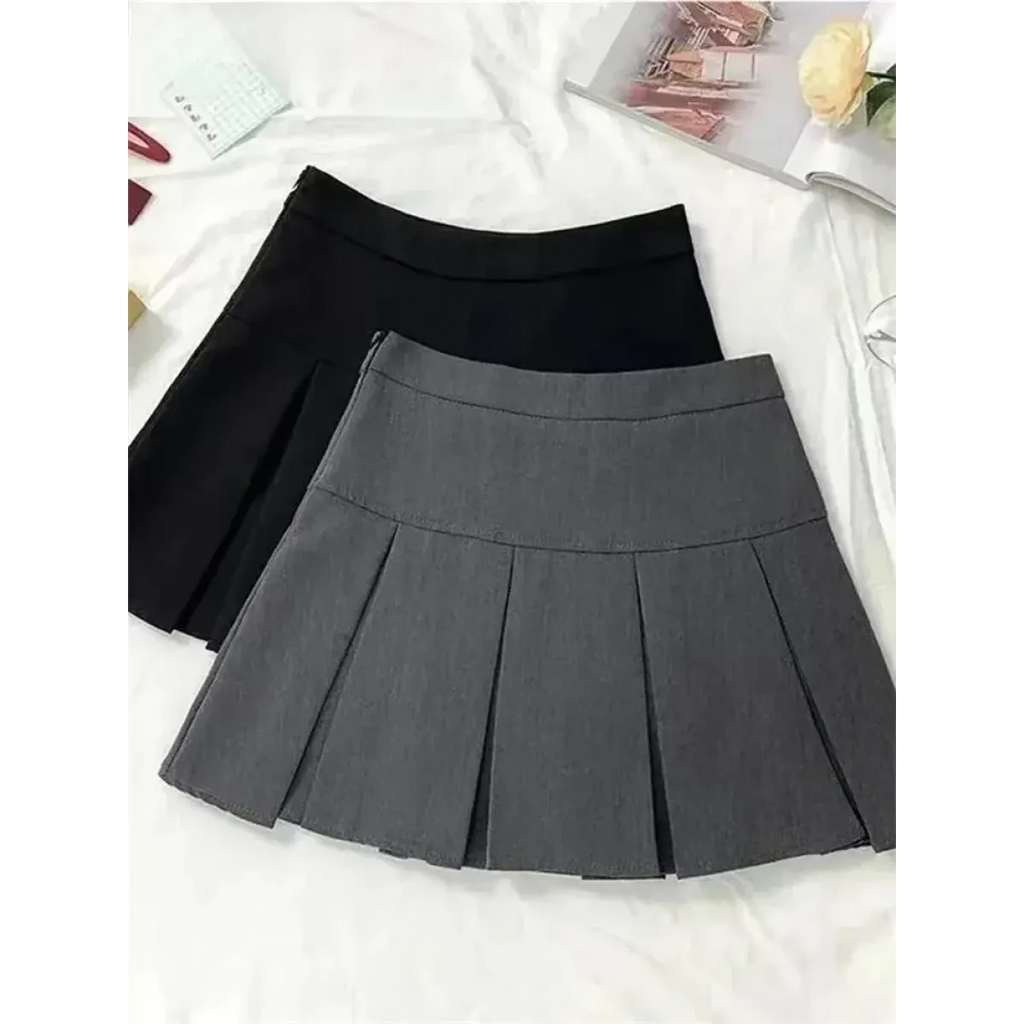 Vintage Gray High Waist Pleated Mini Skirt - Bottoms - Mini Skirt - 5