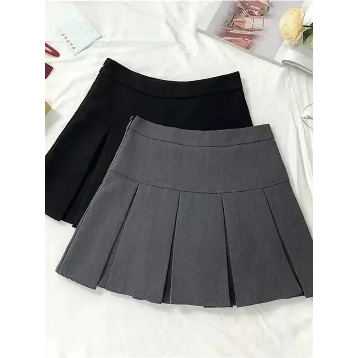 Vintage Gray High Waist Pleated Mini Skirt - Bottoms - Mini Skirt - 5