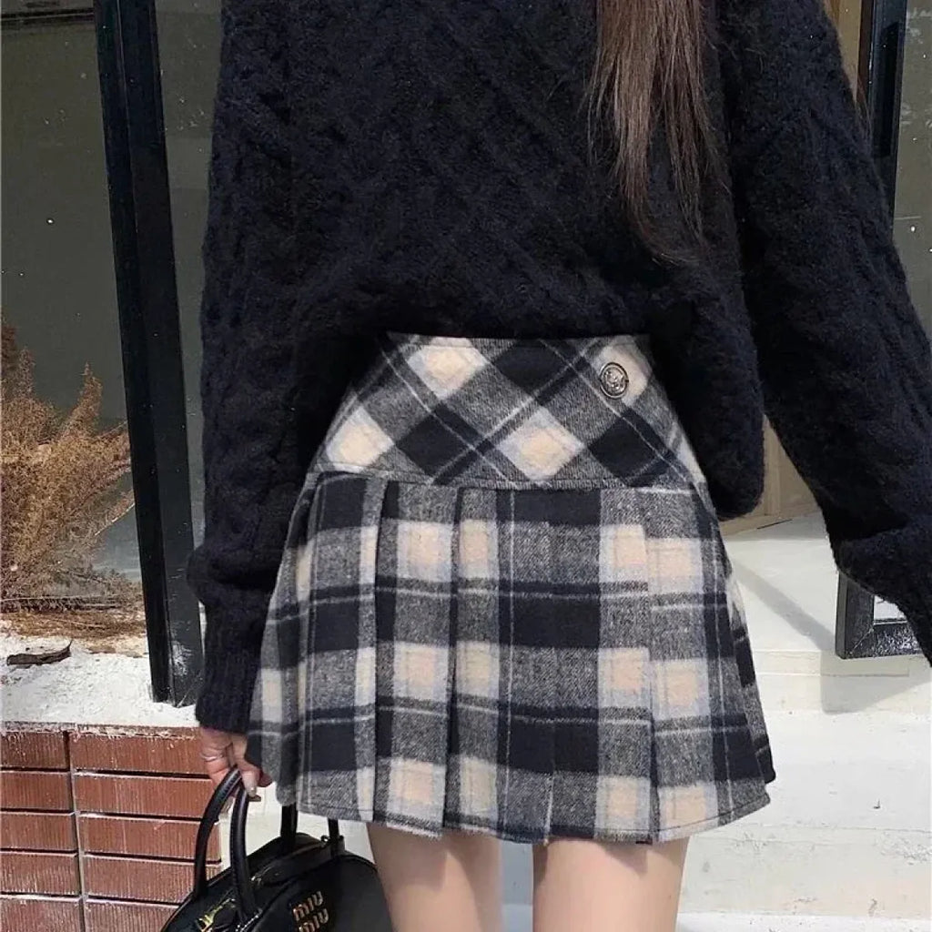 Sweet Plaid Wool Mini Skirt - Bottoms - Mini Skirts - 1