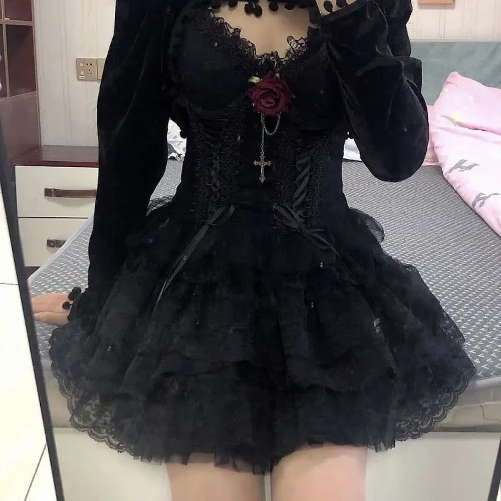 Gothic Lace Ruched Tutu Mini Skirt - Bottoms - Mini Skirt - 1