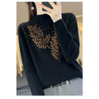 Mock Neck Korean Knit Sweater with Leaf Embellishment - Sweaters - Sweater / Pullover - 3