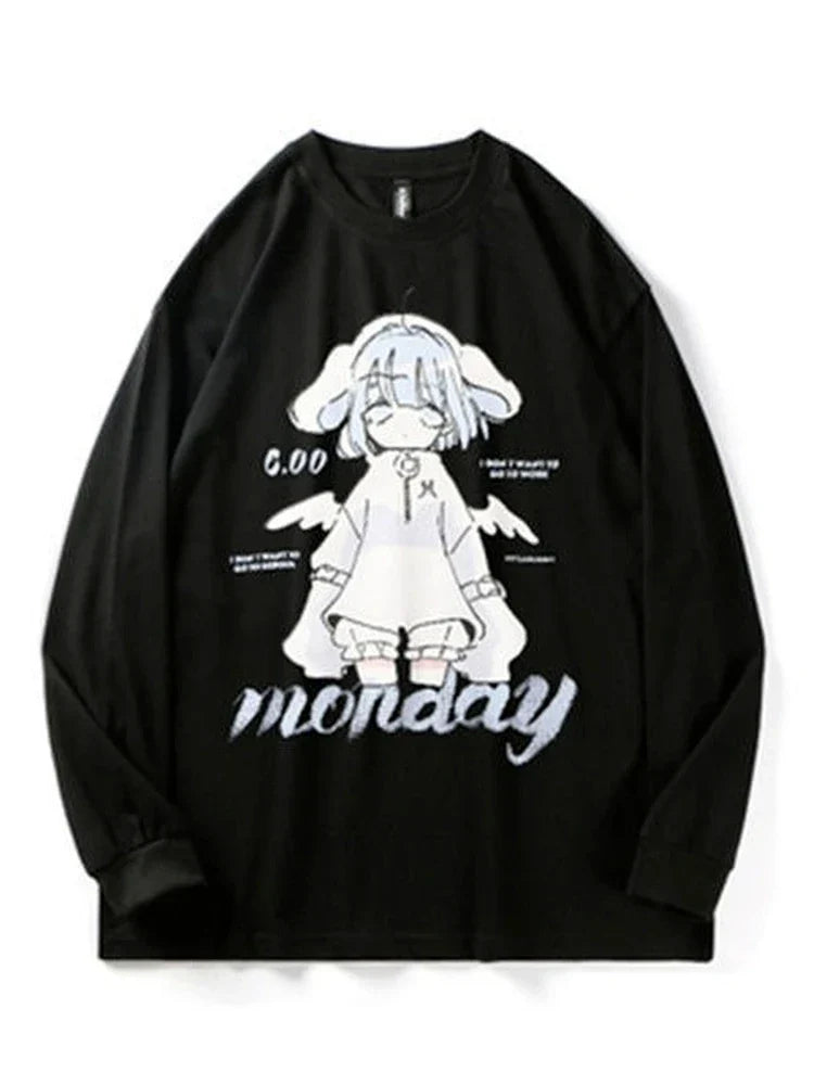 ’Monday’ Sad Anime Girl Tee - Black / M - T-Shirts - Shirts & Tops - 8 - 2024