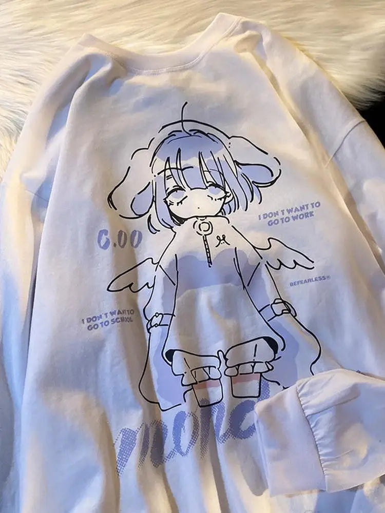 ’Monday’ Sad Anime Girl Tee - White / L - T-Shirts - Shirts & Tops - 7 - 2024