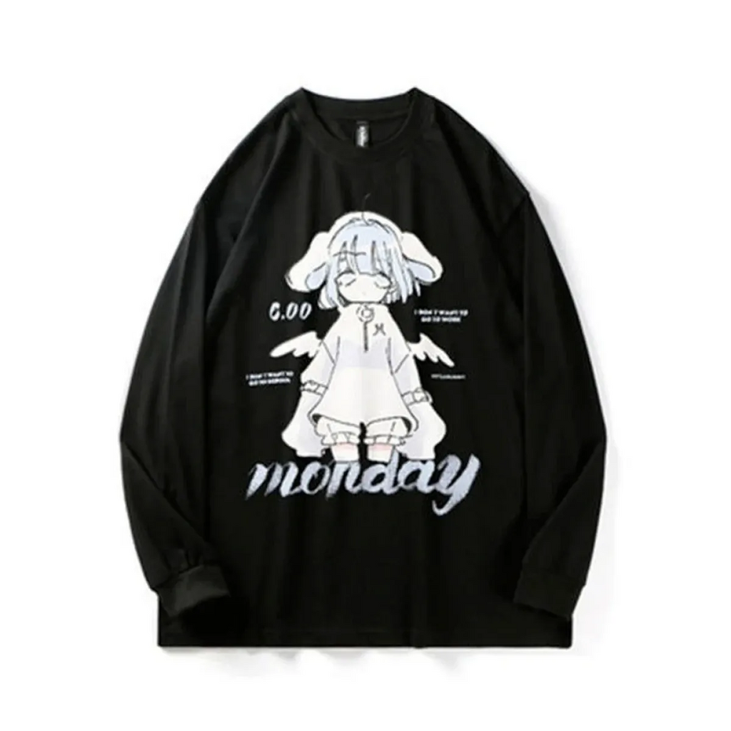 ’Monday’ Sad Anime Girl Tee - T-Shirts - 8