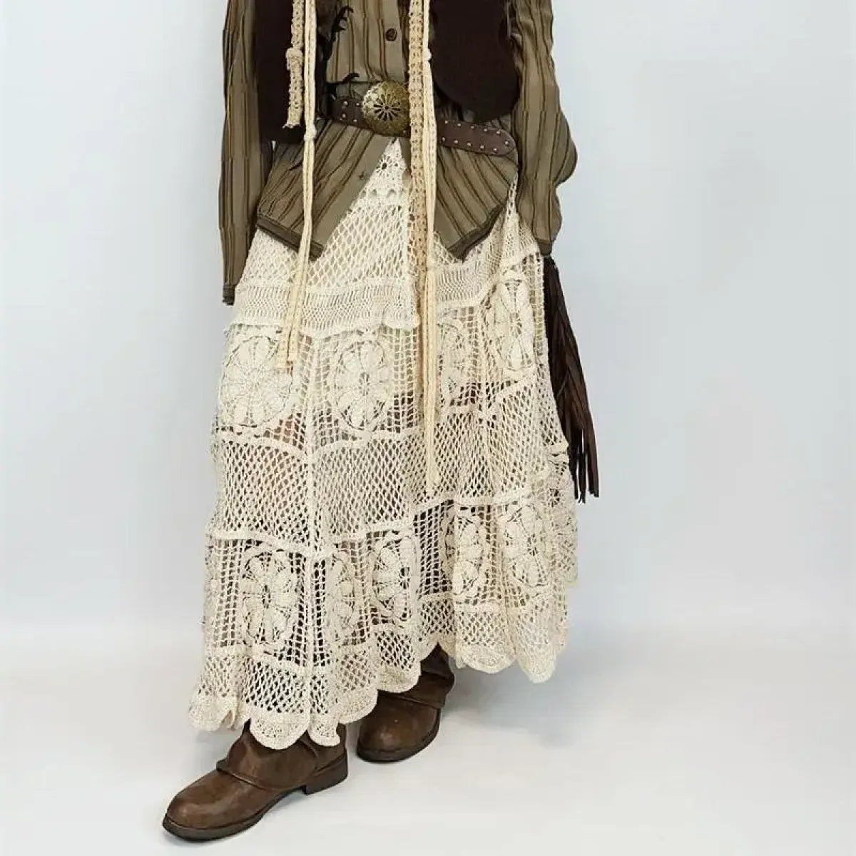Mori Girl Crochet Maxi Skirt - Bottoms - Skirts - 2
