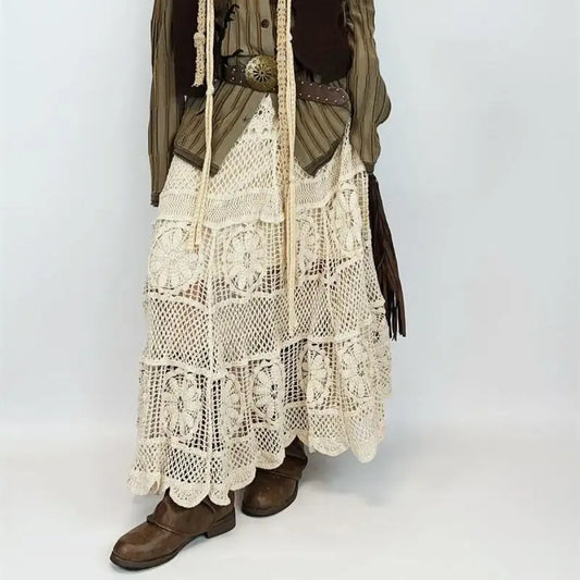 Mori Girl Crochet Maxi Skirt - Bottoms - Skirts - 2