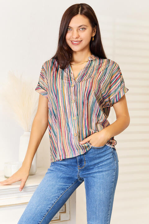 Multicolored Stripe Notched Neck Top - Tops - Shirts & Tops - 5 - 2024