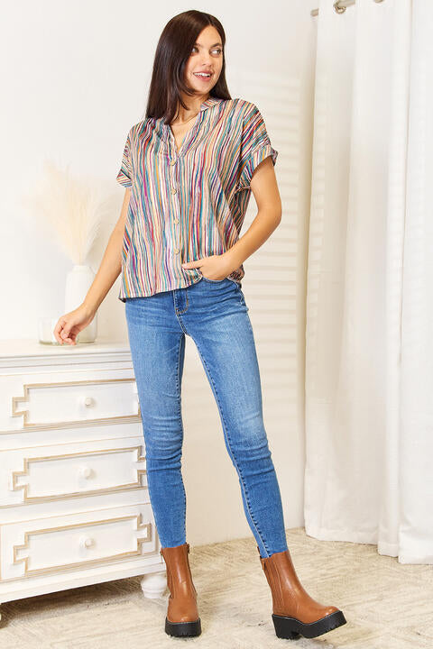 Multicolored Stripe Notched Neck Top - Tops - Shirts & Tops - 8 - 2024