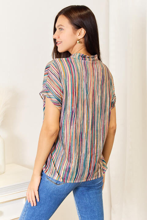 Multicolored Stripe Notched Neck Top - Tops - Shirts & Tops - 7 - 2024