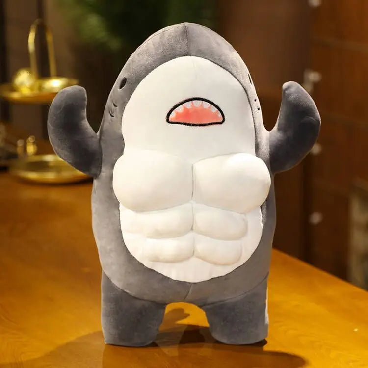 40CM Muscle Shark Plush Doll - Cartoon Strong Shark Stuffed Toy - about 40cm / Gray - All Products - Stuffed Animals