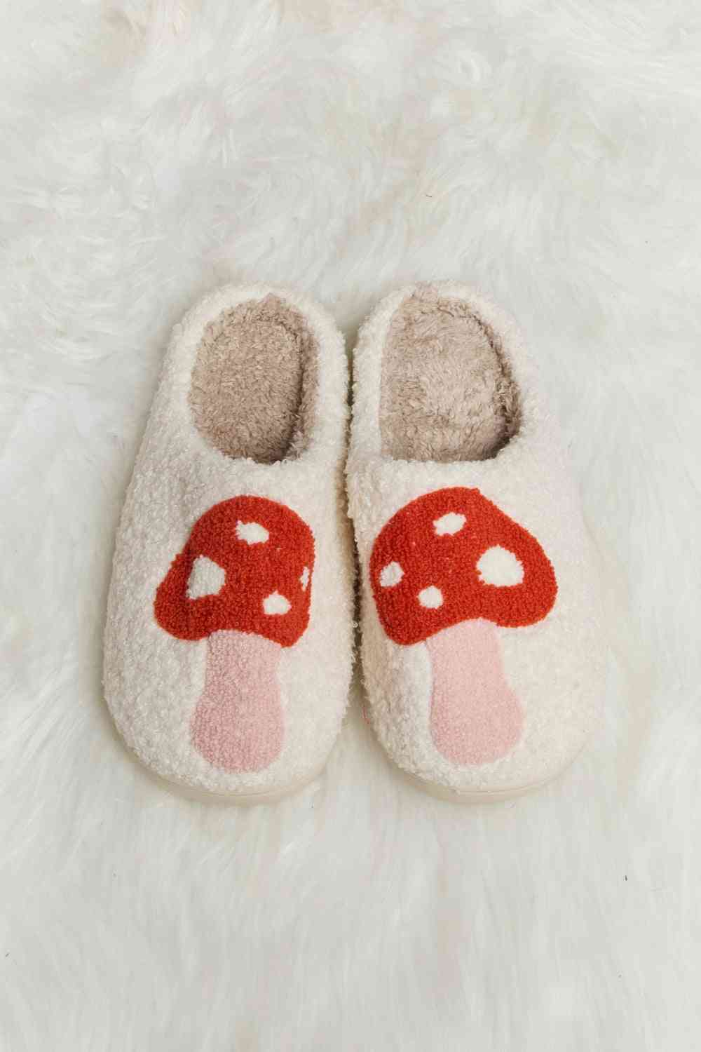 Mushroom Print Plush Slide Slippers - Accessories - Shoes - 4 - 2024