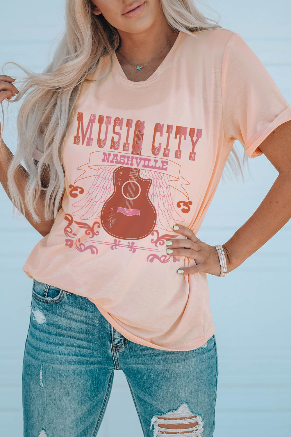 MUSIC CITY Cuffed Short Sleeve Tee - T-Shirts - Shirts & Tops - 4 - 2024