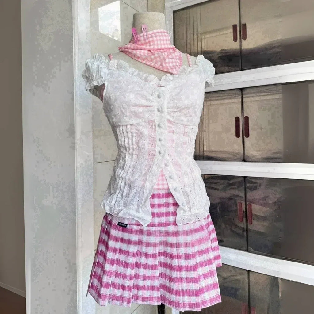 NANA Komatsu Cosplay Costume - Lolita Kawaii Pink Skirt Suit - Bottoms - 4