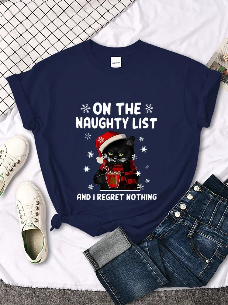 ’On the Naughty List’ Christmas Cat T-Shirt - Blue / XXS - T-Shirts - T-Shirts - 2 - 2024