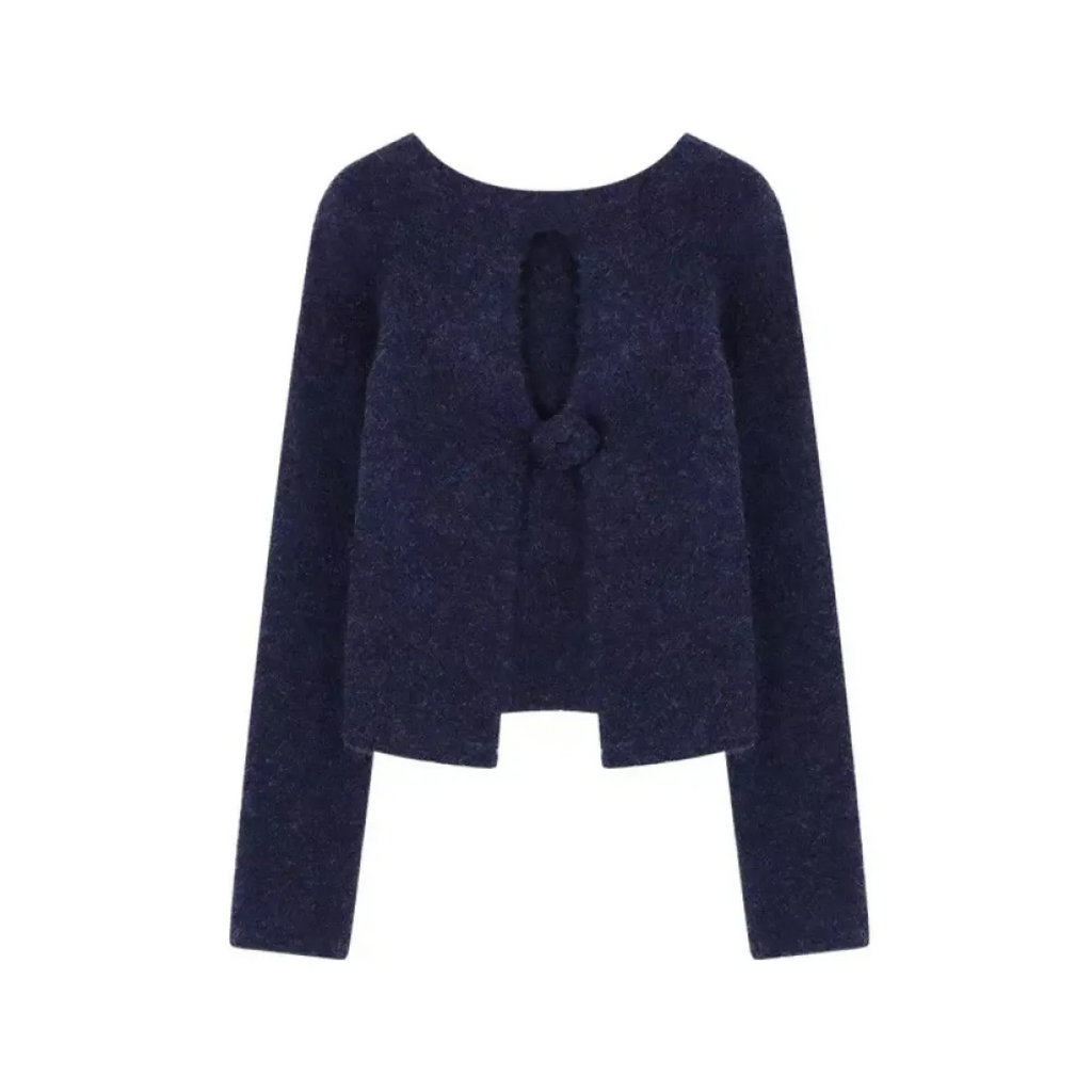 Navy Knit Cutout Sweater & White Peplum Top – Harajuku Set - Sweaters - Sets - 3