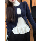 Navy Knit Cutout Sweater & White Peplum Top – Harajuku Set - Sweaters - Sets - 1