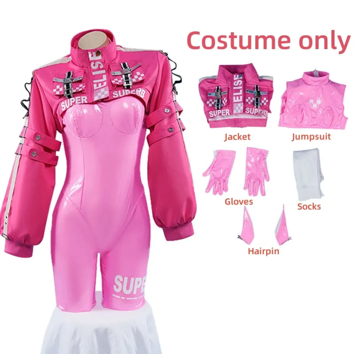 Nikki Alice Cosplay Costume – Pink Bodysuit Jacket Wig & Ears Set - Tops & Tees - Cosplay - 10