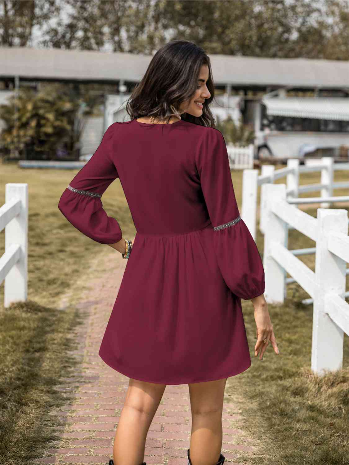 Notched Balloon Sleeve Mini Dress - All Dresses - Dresses - 12 - 2024