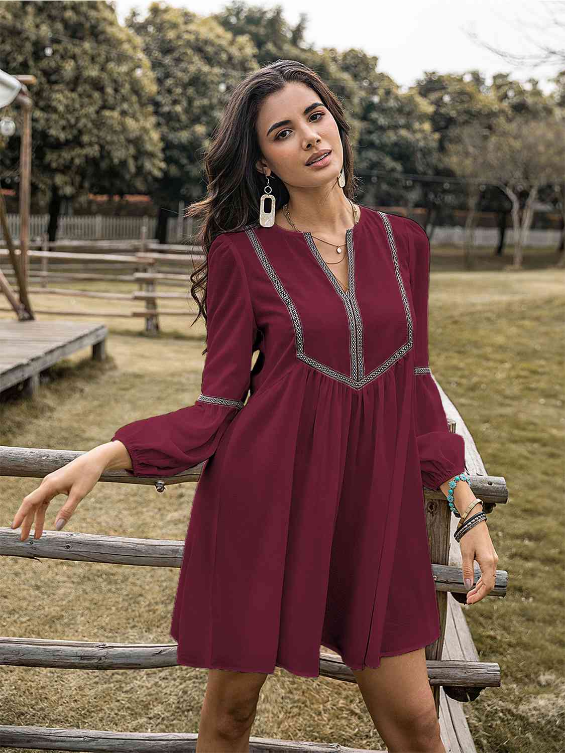 Notched Balloon Sleeve Mini Dress - All Dresses - Dresses - 13 - 2024