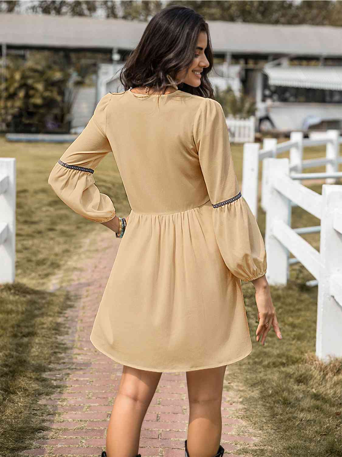 Notched Balloon Sleeve Mini Dress - All Dresses - Dresses - 17 - 2024