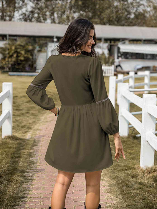 Notched Balloon Sleeve Mini Dress - All Dresses - Dresses - 2 - 2024