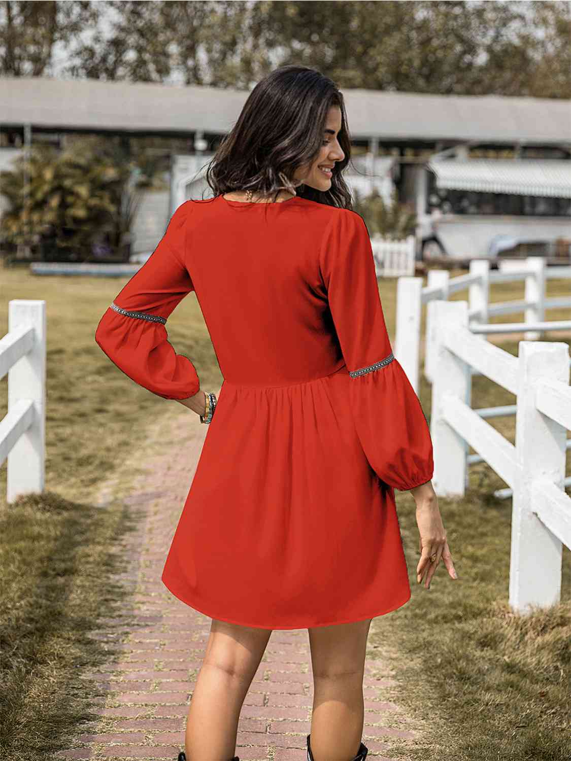 Notched Balloon Sleeve Mini Dress - All Dresses - Dresses - 7 - 2024