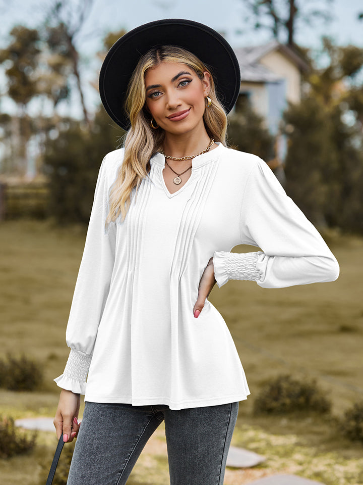 Notched Neck Flounce Sleeve Blouse - Women’s Clothing & Accessories - Shirts & Tops - 5 - 2024