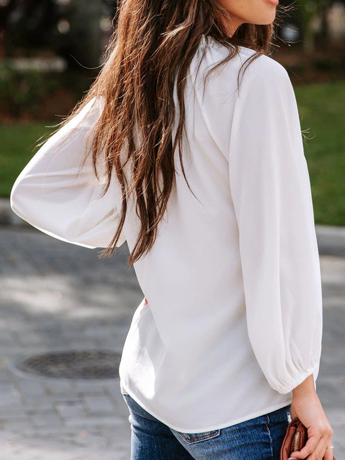 Notched Neck Long Sleeve Blouse - Women’s Clothing & Accessories - Shirts & Tops - 9 - 2024