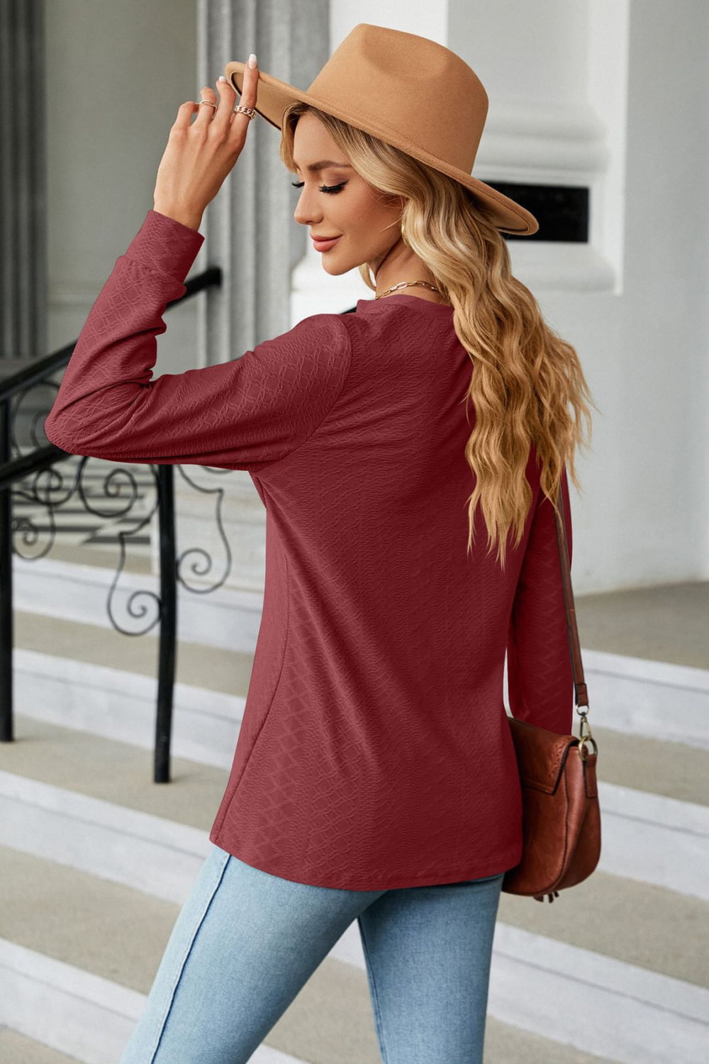 Notched Neck Long Sleeve Buttoned Blouse - Women’s Clothing & Accessories - Shirts & Tops - 12 - 2024