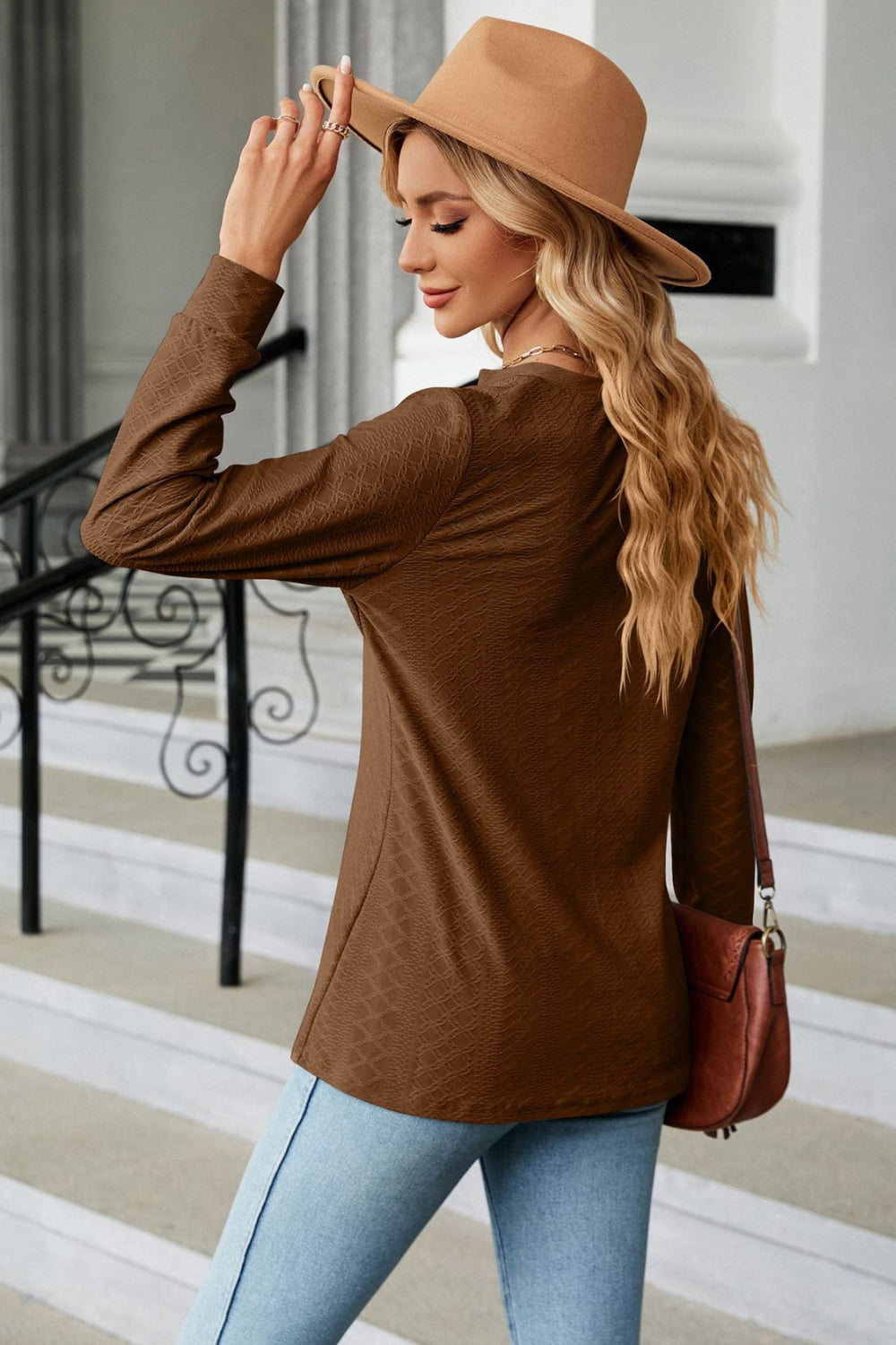 Notched Neck Long Sleeve Buttoned Blouse - Women’s Clothing & Accessories - Shirts & Tops - 21 - 2024