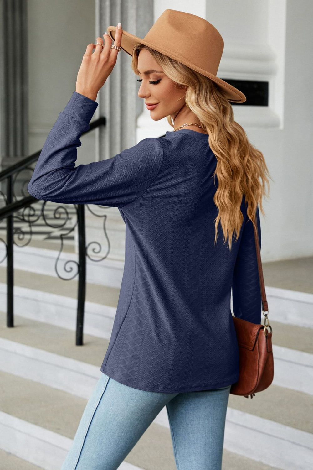 Notched Neck Long Sleeve Buttoned Blouse - Women’s Clothing & Accessories - Shirts & Tops - 6 - 2024