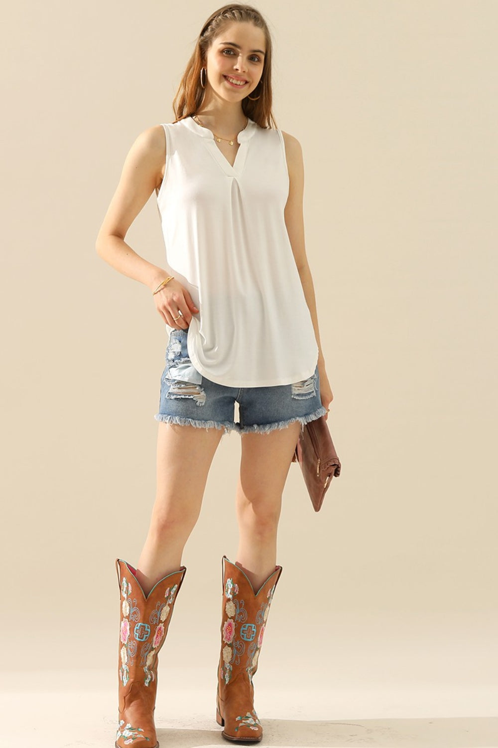 Notched Sleeveless Top - Tops & Tees - Clothing Tops - 18 - 2024