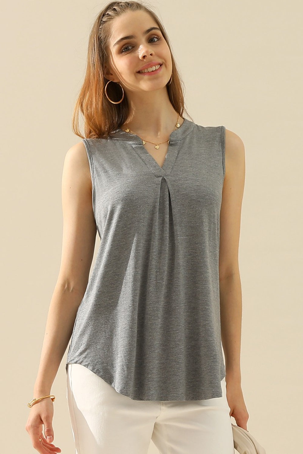 Notched Sleeveless Top - Tops & Tees - Clothing Tops - 6 - 2024