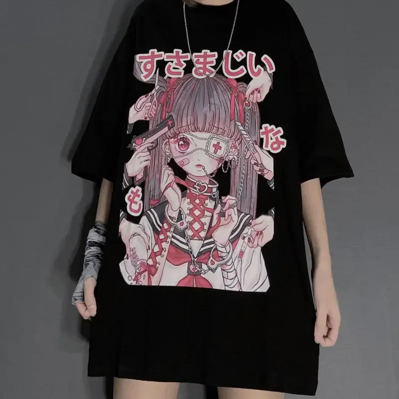 Nurse-Inspired Anime Oversized Tee - Black / XXXL - T-Shirts - Shirts & Tops - 7 - 2024