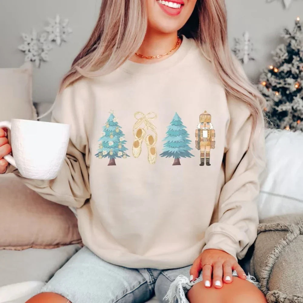 Nutcracker Ballet Christmas Sweatshirt - Cute Holiday Crewneck - Beige / S - T-Shirts - Sweatshirts - 2 - 2024