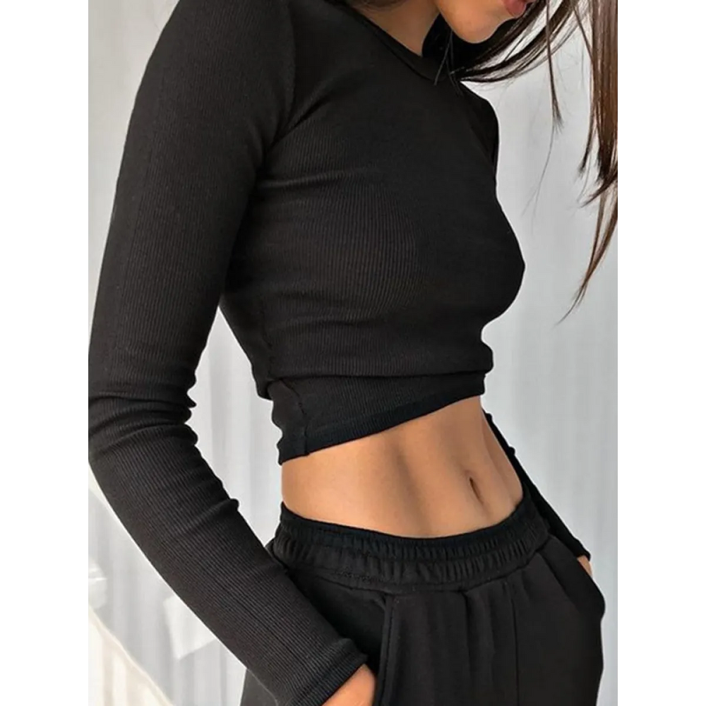 Sexy Ribbed Cropped T-Shirt - T-Shirts - 1
