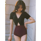 One-Piece Swimsuit – V-Neck Twist Front Cutout Design - Swimsuits - Swimwear - 1