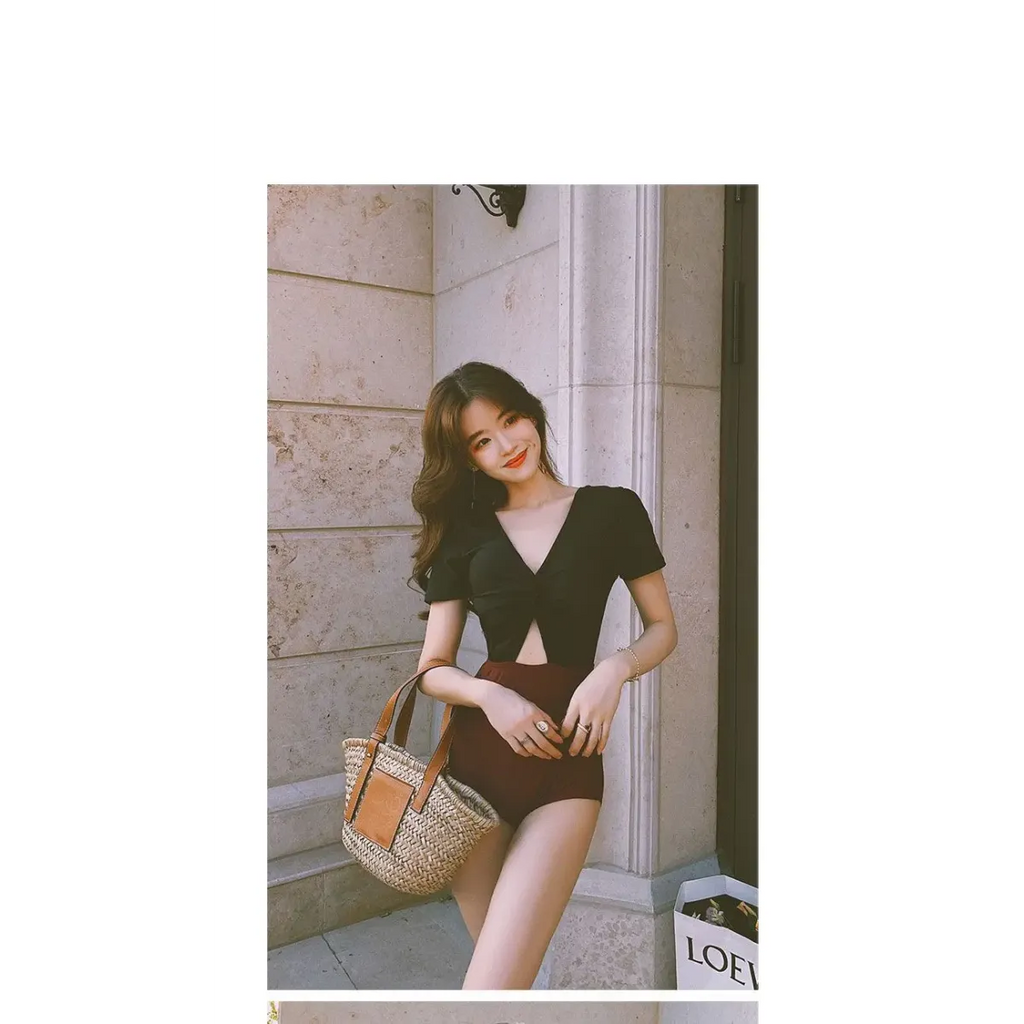 One-Piece Swimsuit – V-Neck Twist Front Cutout Design - Swimsuits - Swimwear - 10