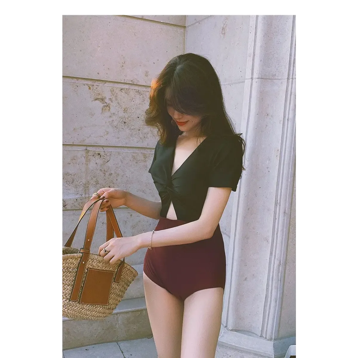 One-Piece Swimsuit – V-Neck Twist Front Cutout Design - Swimsuits - Swimwear - 12