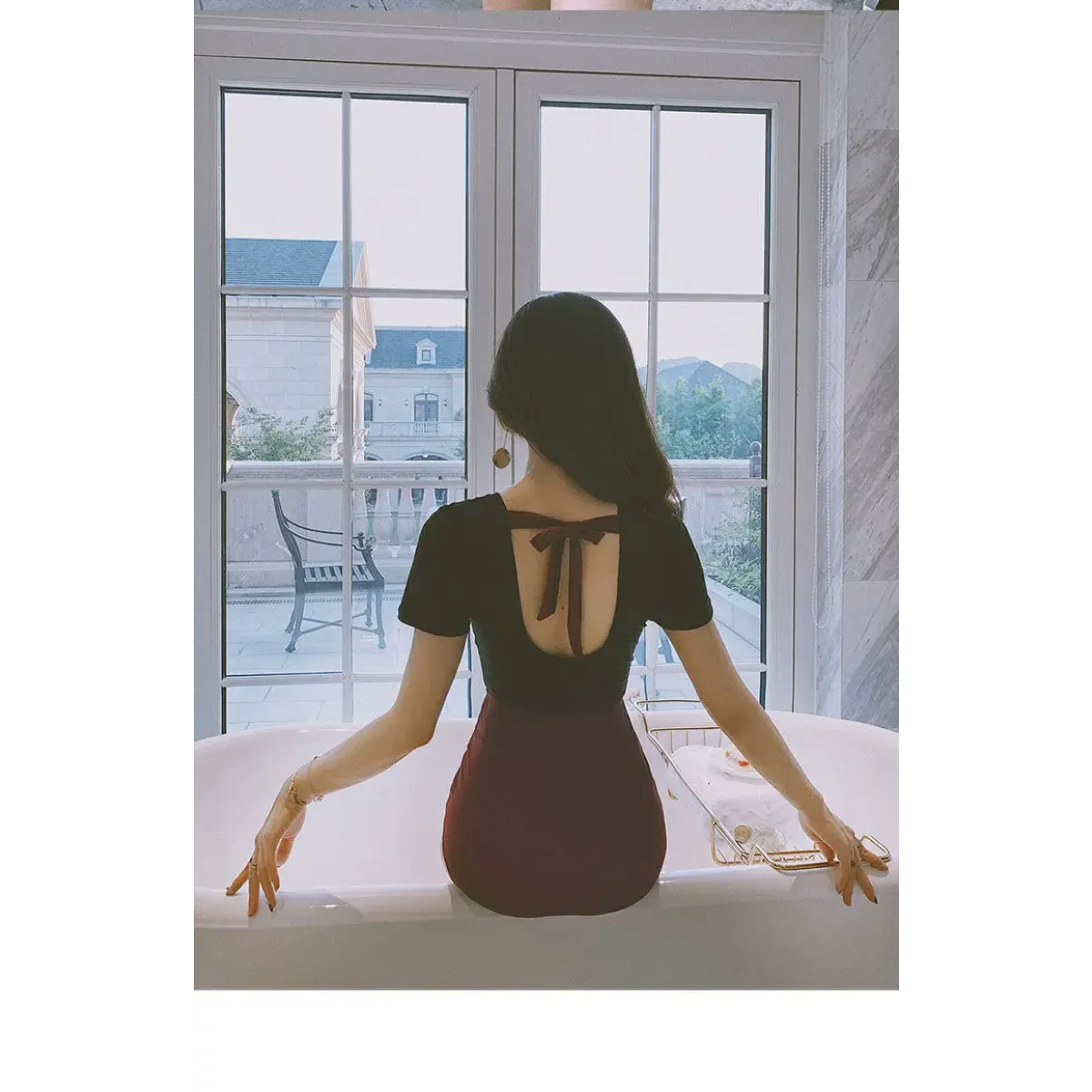 One-Piece Swimsuit – V-Neck Twist Front Cutout Design - Swimsuits - Swimwear - 13