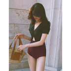 One-Piece Swimsuit – V-Neck Twist Front Cutout Design - Swimsuits - Swimwear - 4