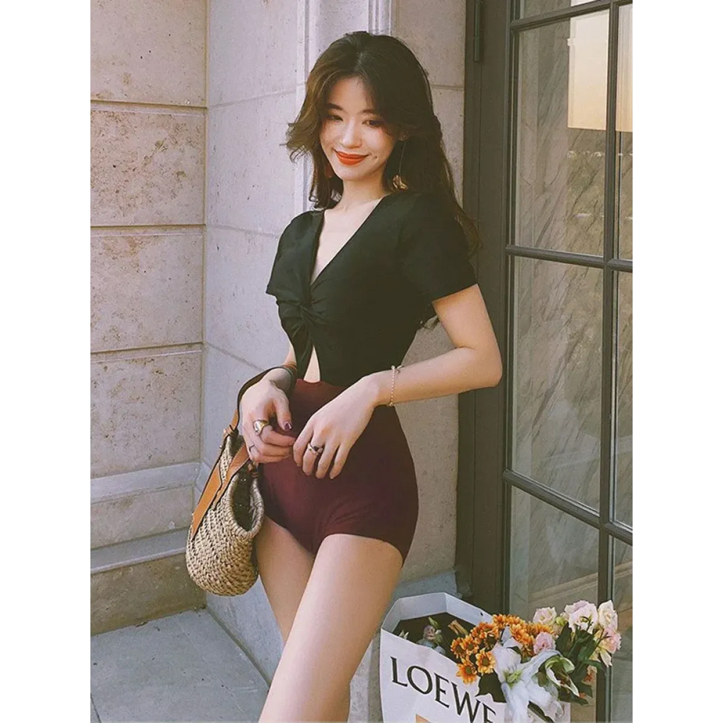 One-Piece Swimsuit – V-Neck Twist Front Cutout Design - Swimsuits - Swimwear - 5